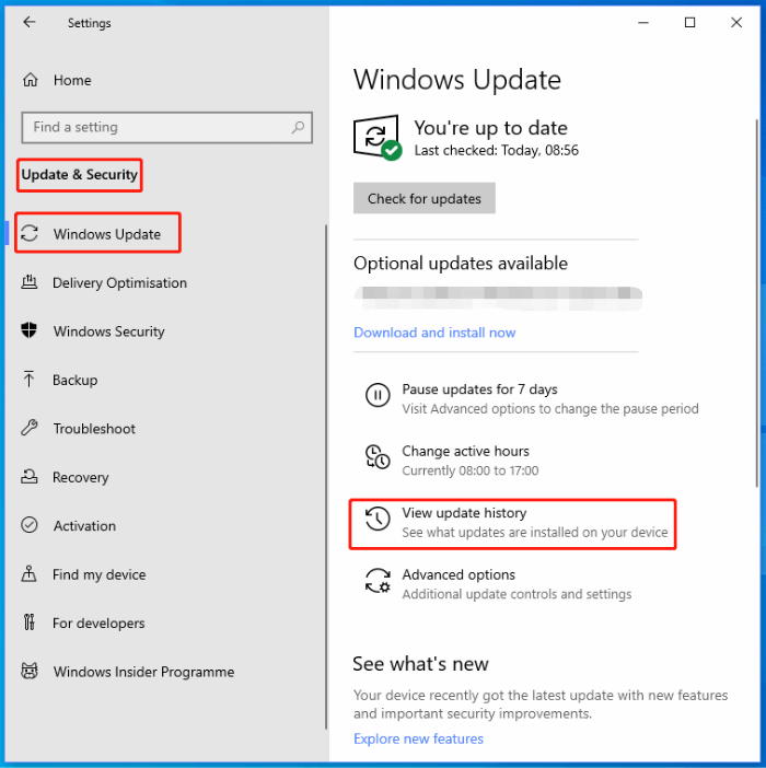 Windows Update - View Update history