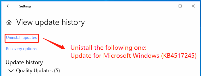 Unistall Update of 1909 Update (KB4517245)