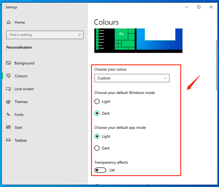 Windows 10 Color Settings