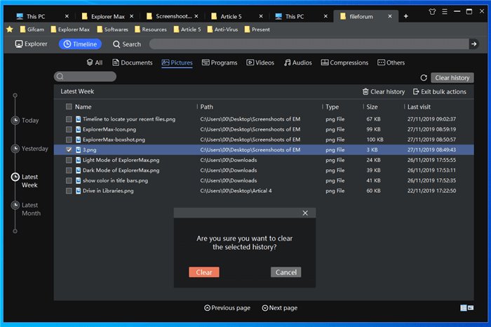 Timeline to locate your recent files